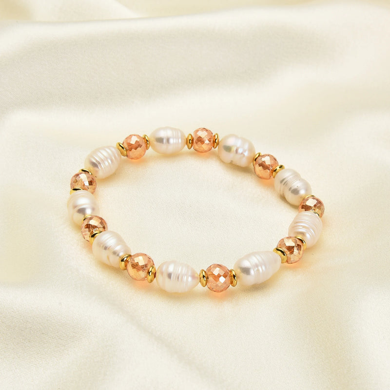 Baroque Pearl Stretch Bracelet Colorful Crystal Beaded Bohemian Jewelry