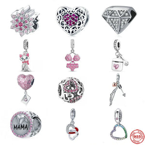 Pink Heart Bead Bracelet Fit Bracelet 925 Silver DIY Jewelry Gift