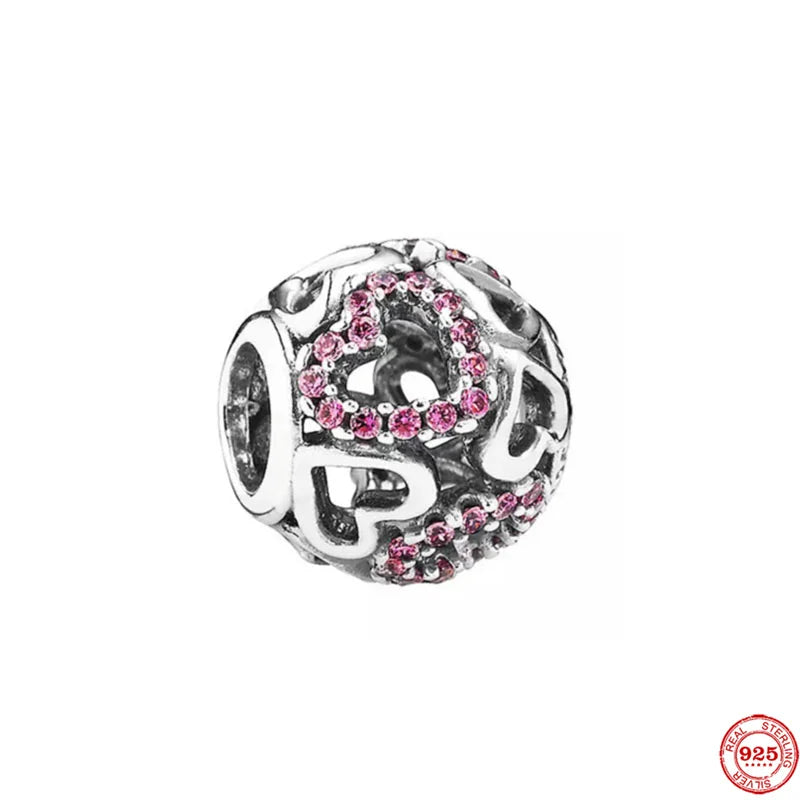 Pink Heart Bead Bracelet Fit Bracelet 925 Silver DIY Jewelry Gift