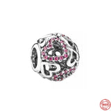 Pink Heart Bead Bracelet Fit Bracelet 925 Silver DIY Jewelry Gift