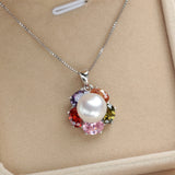 Colorful Zircon 925 Silver Pendant with Freshwater Pearl