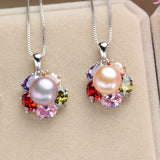 Colorful Zircon 925 Silver Pendant with Freshwater Pearl