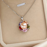 Colorful Zircon 925 Silver Pendant with Freshwater Pearl
