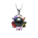 Colorful Zircon 925 Silver Pendant with Freshwater Pearl
