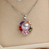 Colorful Zircon 925 Silver Pendant with Freshwater Pearl