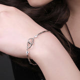925 Silver Bracelet CZ Double Heart Jewelry Women's Gift