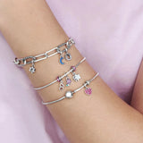 925 Sterling Silver Love Heart Magnetic Bracelet Sparkling Disc Clasp Bangle