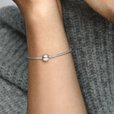 925 Sterling Silver Love Heart Magnetic Bracelet Sparkling Disc Clasp Bangle