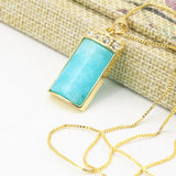 Jades Stone Pendant Chain Necklace Stainless Steel Crystal Gold Jewelry