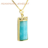 Jades Stone Pendant Chain Necklace Stainless Steel Crystal Gold Jewelry
