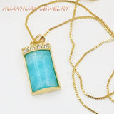 Jades Stone Pendant Chain Necklace Stainless Steel Crystal Gold Jewelry