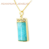 Jades Stone Pendant Chain Necklace Stainless Steel Crystal Gold Jewelry