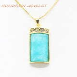 Jades Stone Pendant Chain Necklace Stainless Steel Crystal Gold Jewelry