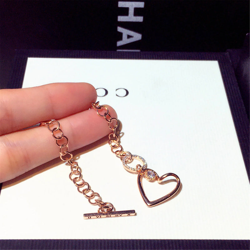 Romantic Double Heart Bracelet for Women, CZ Charms Bangles for Her