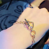 Romantic Double Heart Bracelet for Women, CZ Charms Bangles for Her