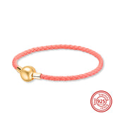 925 Silver Round Button Braided Rope Bracelet for Ladies Beaded DIY Bracelet