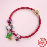 925 Silver Round Button Braided Rope Bracelet for Ladies Beaded DIY Bracelet
