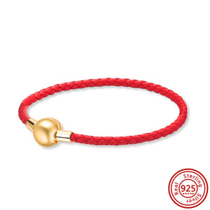 925 Silver Round Button Braided Rope Bracelet for Ladies Beaded DIY Bracelet