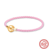 925 Silver Round Button Braided Rope Bracelet for Ladies Beaded DIY Bracelet