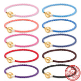 925 Silver Round Button Braided Rope Bracelet for Ladies Beaded DIY Bracelet