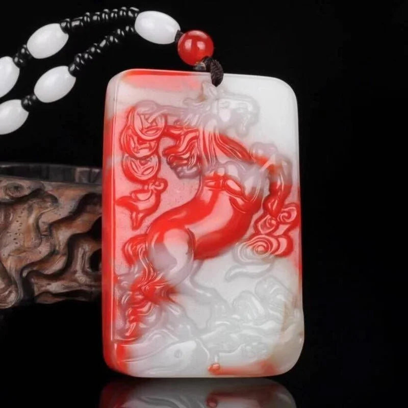 Chicken Blood Jade Horse Pendant for Unisex