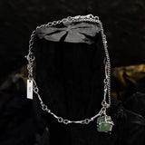 Green Dongling Jade Bracelet S925 Silver Bamboo Knot Winding Square Bead