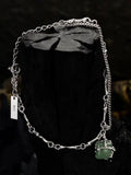 Green Dongling Jade Bracelet S925 Silver Bamboo Knot Winding Square Bead