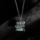 S925 Sterling Silver Green Jade Pendant Necklace Women's National Style
