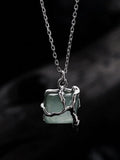 S925 Sterling Silver Green Jade Pendant Necklace Women's National Style