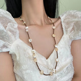 Chinese Retro Beaded Autumn Pearl Baroque Stone Necklace All-match Sweater Chain