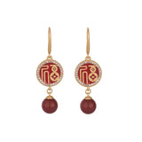 Chinese Style Enamel Drop Glaze Blessing Character Earrings