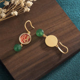 Chinese Style Enamel Drop Glaze Blessing Character Earrings