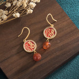 Chinese Style Enamel Drop Glaze Blessing Character Earrings