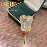 Chinese Style Gold-plated Crystal Fan Brooch Gift for Elders