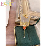 Chinese Style Gold-plated Crystal Fan Brooch Gift for Elders