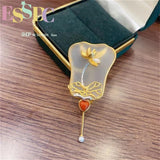 Chinese Style Gold-plated Crystal Fan Brooch Gift for Elders
