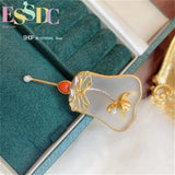 Chinese Style Gold-plated Crystal Fan Brooch Gift for Elders