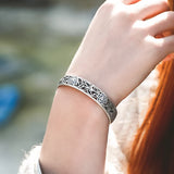 Chinese Silver Bracelet, Retro Flower Open Bangle, Jewelry Accessories