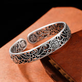 Chinese Silver Bracelet, Retro Flower Open Bangle, Jewelry Accessories