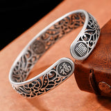 Chinese Silver Bracelet, Retro Flower Open Bangle, Jewelry Accessories