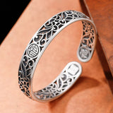 Chinese Silver Bracelet, Retro Flower Open Bangle, Jewelry Accessories