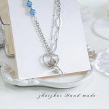 Chinese Style Sweet Wind Y2k Silver Love Butterfly Rose Necklace Pendant