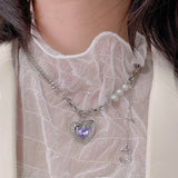 Chinese Style Sweet Wind Y2k Silver Love Butterfly Rose Necklace Pendant
