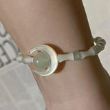 Chinese Women Bamboo Beads Bracelet Moon Elastic Jewelry Gift