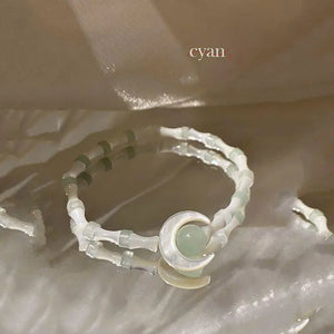Chinese Women Bamboo Beads Bracelet Moon Elastic Jewelry Gift