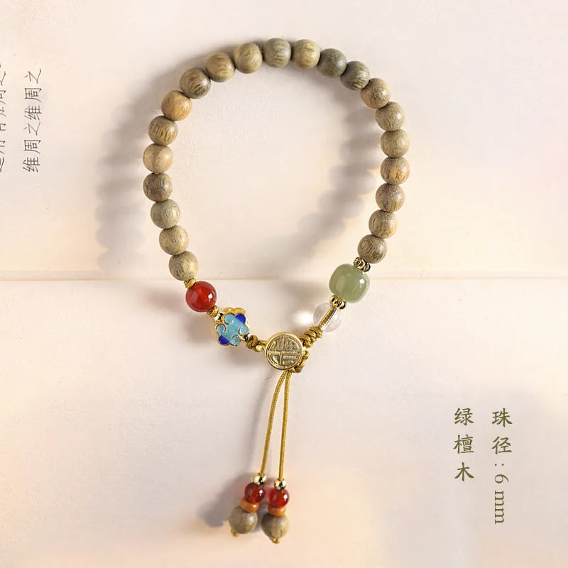 Chinese Sandalwood Bracelet, Adjustable Hand Circumference, 6mm Rosary