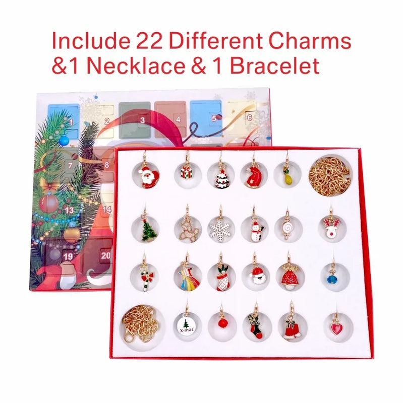 Christmas Advent Calendar DIY Pendant Charms Bracelets 24 Days Countdown