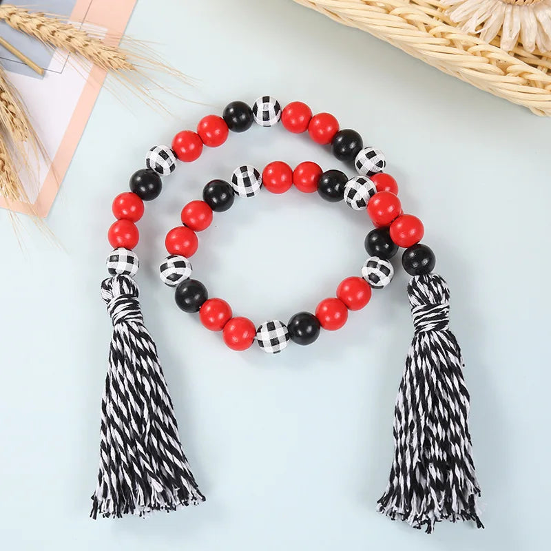 Christmas Beaded Hanging Beads Twine Tassel Wooden Bead String Home Decoration