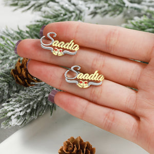 Christmas Earrings Stud Plated Two Tones Personalized Name Studs Earrings