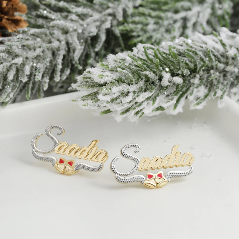 Christmas Earrings Stud Plated Two Tones Personalized Name Studs Earrings